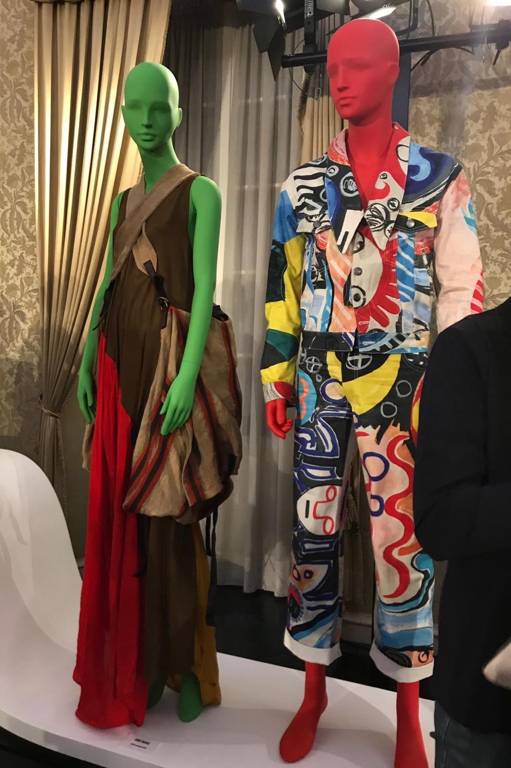 Uma Wang on the left and Charles Jeffrey on the right on Tribe male and female mannequins for Vogue Talents