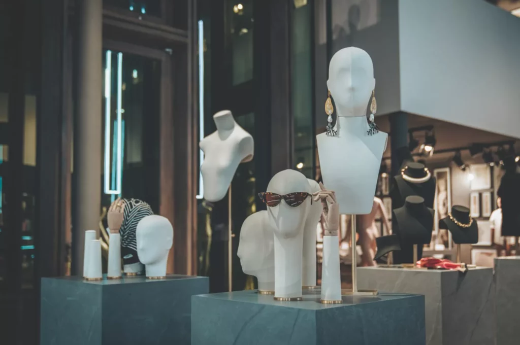 A mixture of fashion props displayed in a gallery