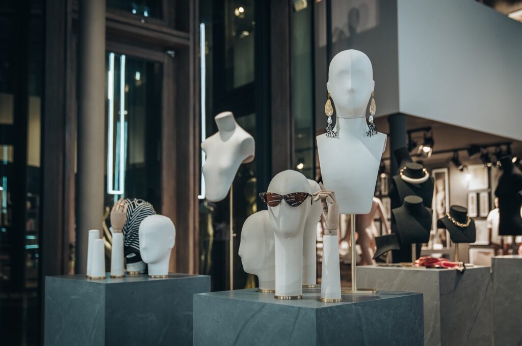 A mixture of fashion props displayed in a gallery