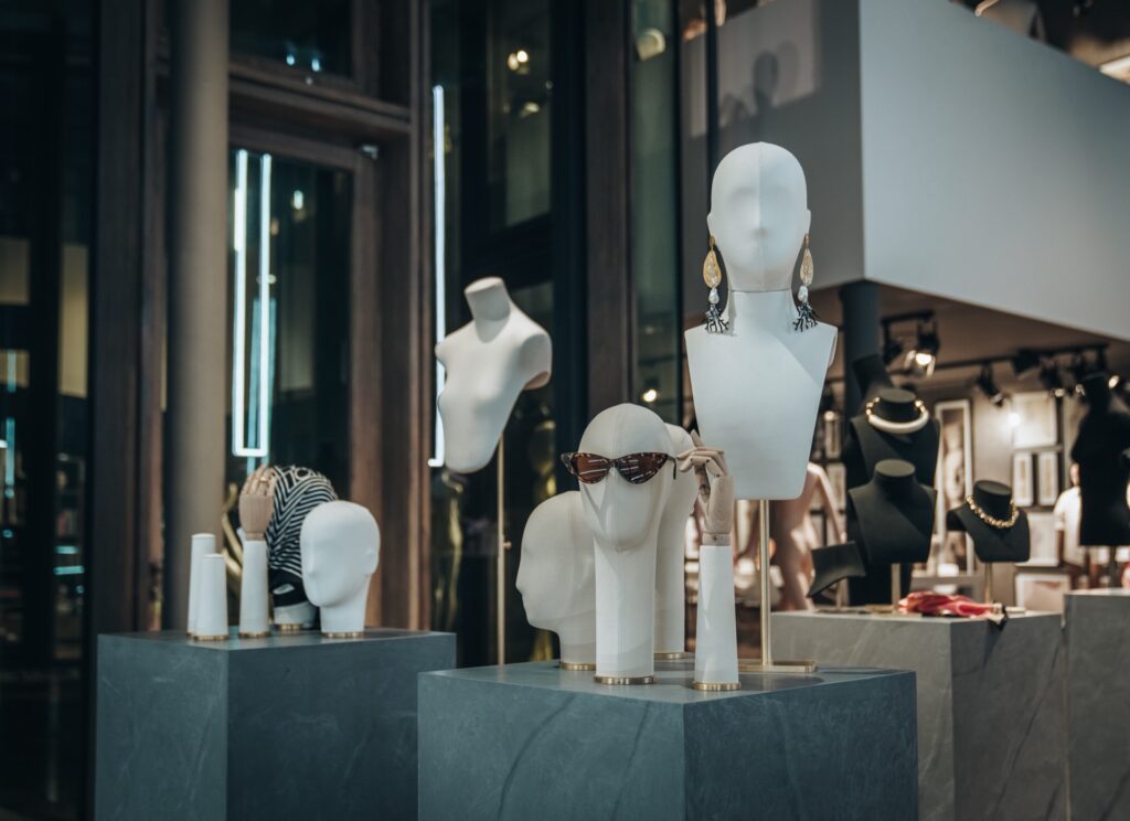 A mixture of fashion props displayed in a gallery
