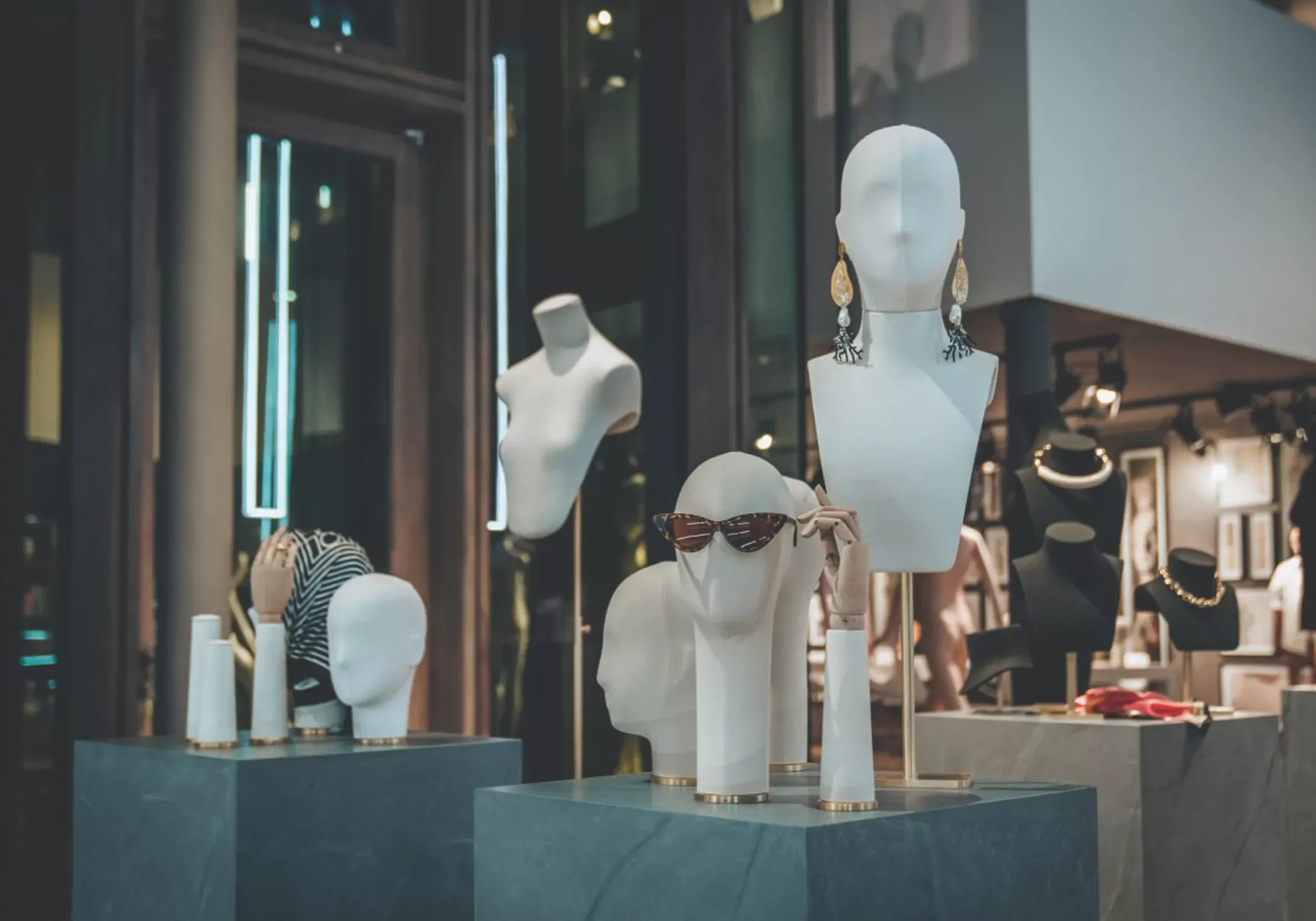 A mixture of fashion props displayed in a gallery