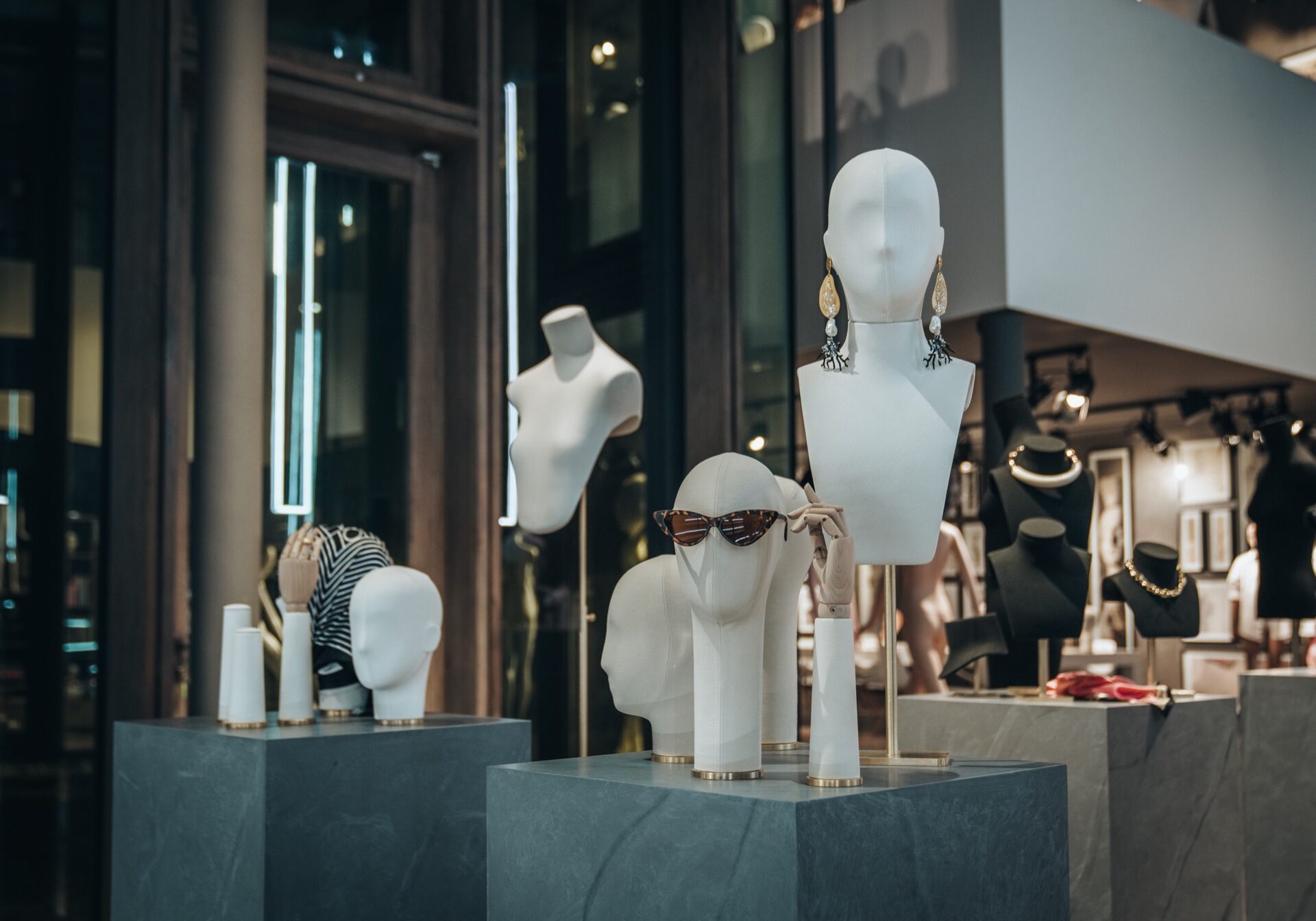 A mixture of fashion props displayed in a gallery