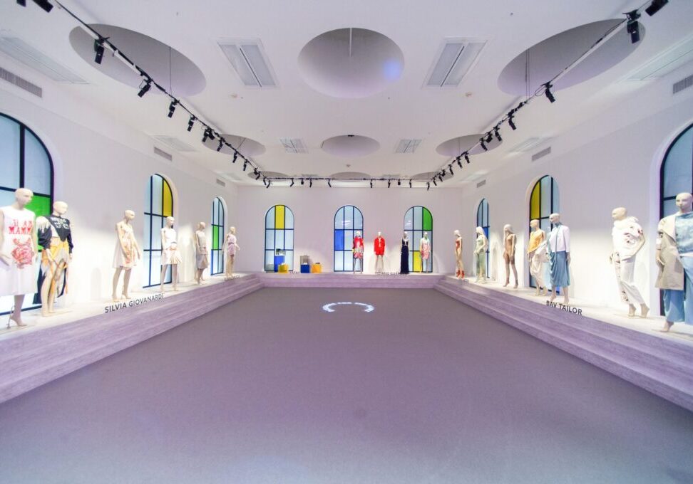 Schläppi 2000 mannequin in a hall at Milan Fashion Week