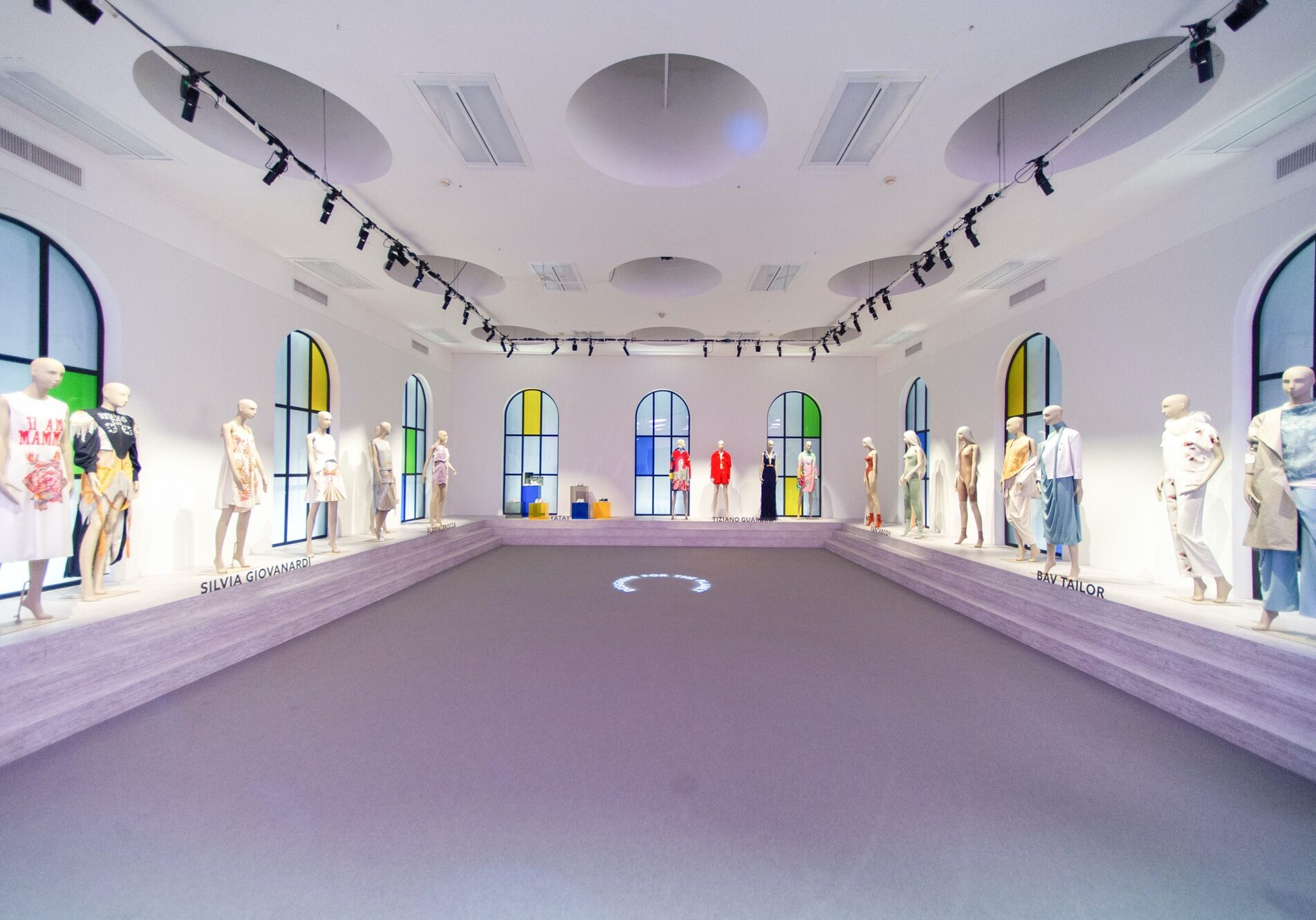 Schl&auml;ppi 2000 mannequin in a hall at Milan Fashion Week