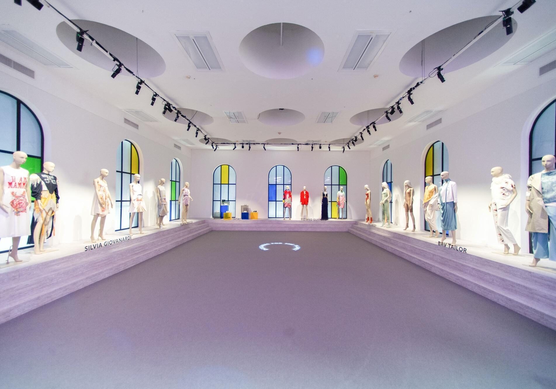 Schl&auml;ppi 2000 mannequin in a hall at Milan Fashion Week