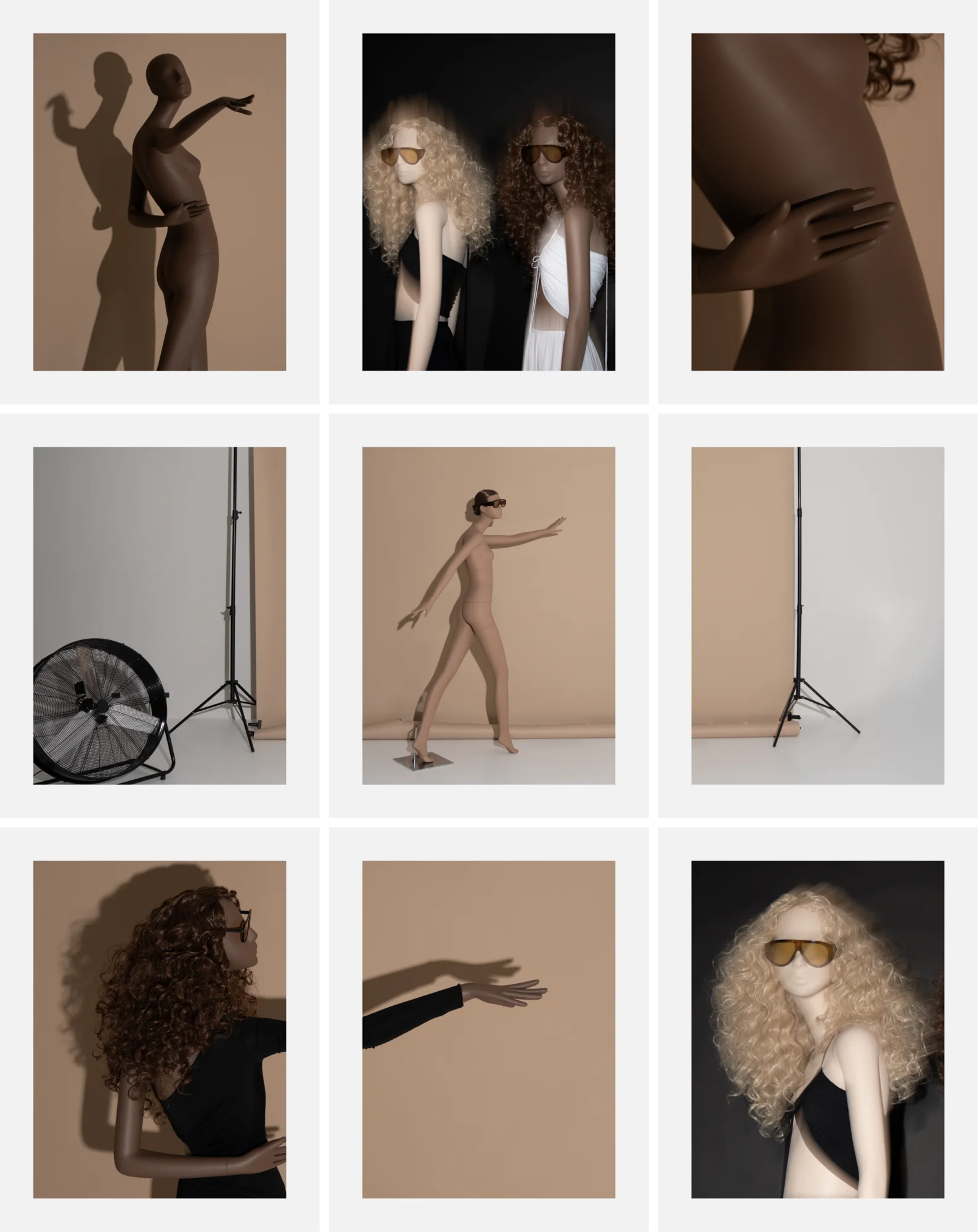 Nine Polaroid-style frames from the Obsession shoot