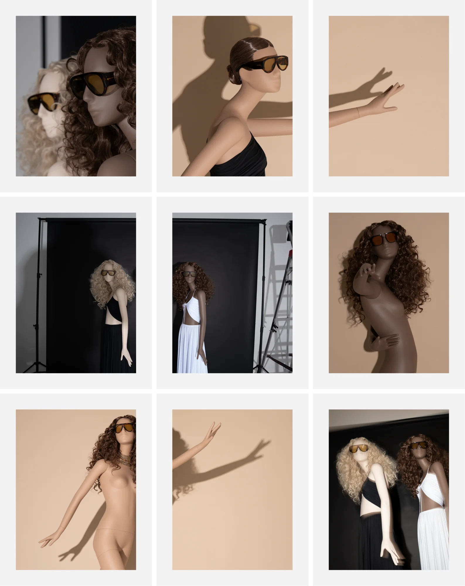 Nine Polaroid-style frames from the Obsession shoot